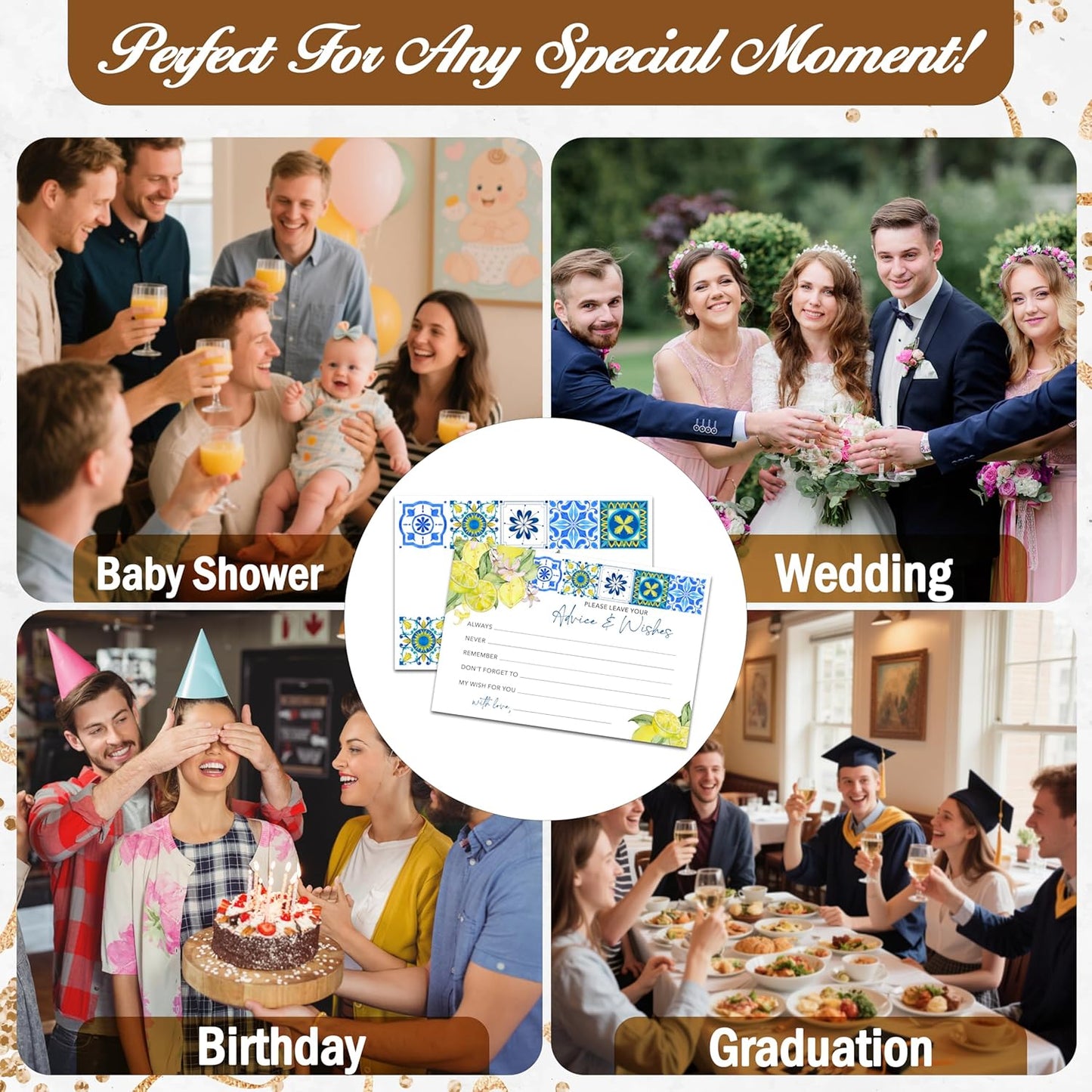 Advice And Wishes Cards (25pcs), Mediterranean Lemon Advice Cards For Mr And Mrs, Bride And Groom, New Parents, Bridal Shower, Baby Shower, Engagement, Wedding, Bachelorette Party Games Decor -A03