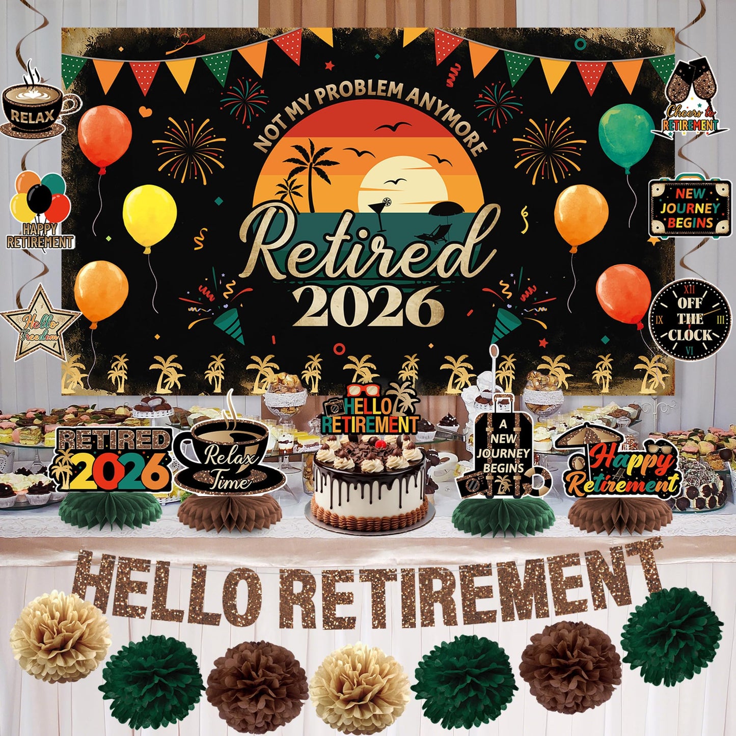 Holkcog Retirement Party Decoration, Vintage 2026 Retired Banner Background