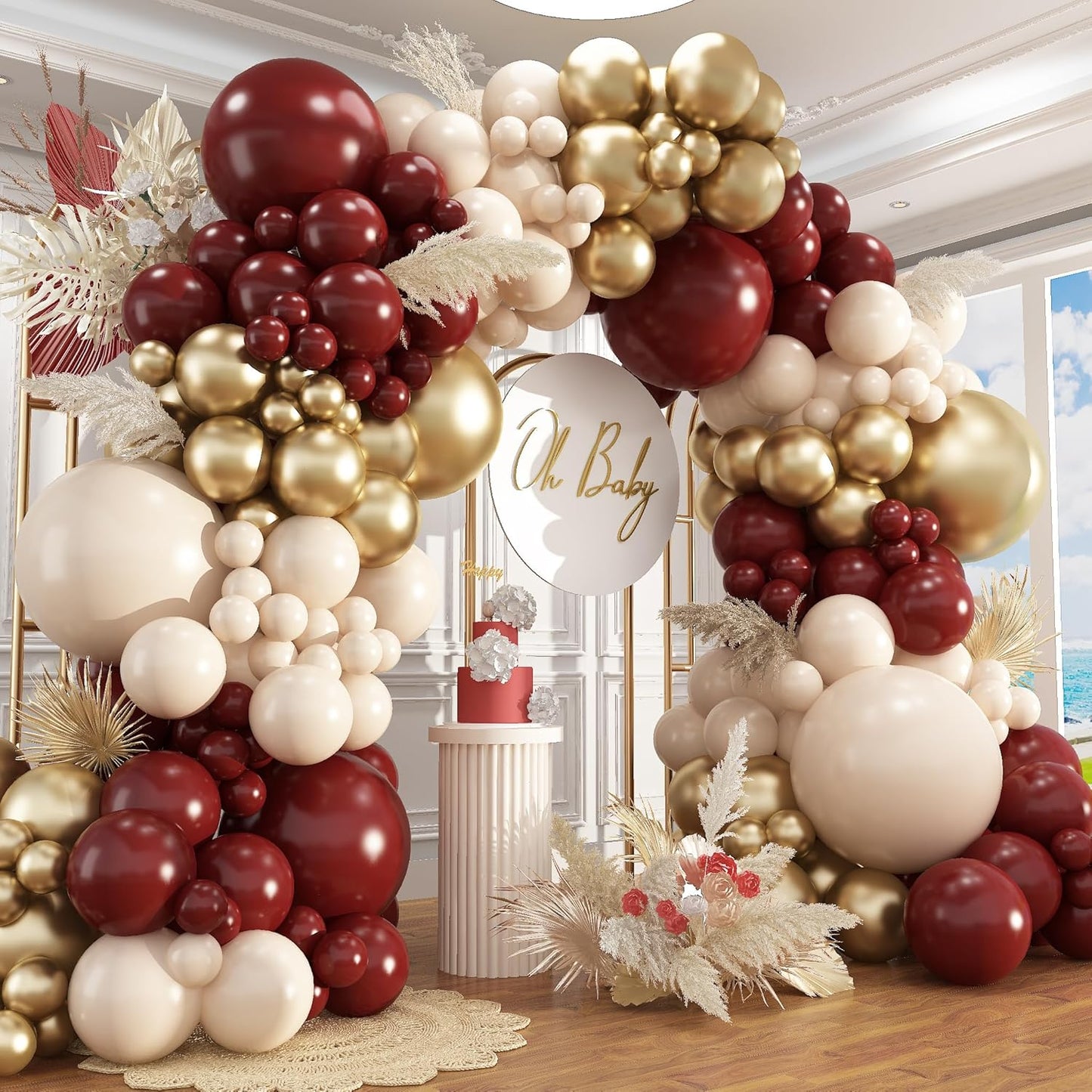 Burgundy Balloon Garland Arch Kit,412Pcs Burgundy and Sand White Metallic Gold Balloons for Wedding Bridal Shower Birthday Wine Anniversary Engagement Party Graduation Decorations