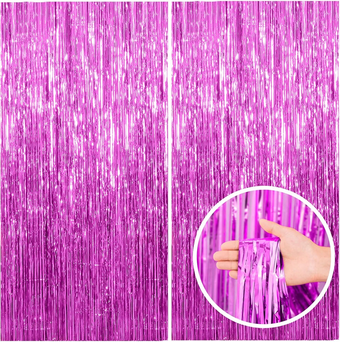 2 Pack Hot Pink Party Backdrop Birthday Decorations Tinsel Curtain Party Streamers Foil Fringe Christmas Bachelorette Graduation Fiesta Party Decorations Hot Pink Photo Booth Backdrop