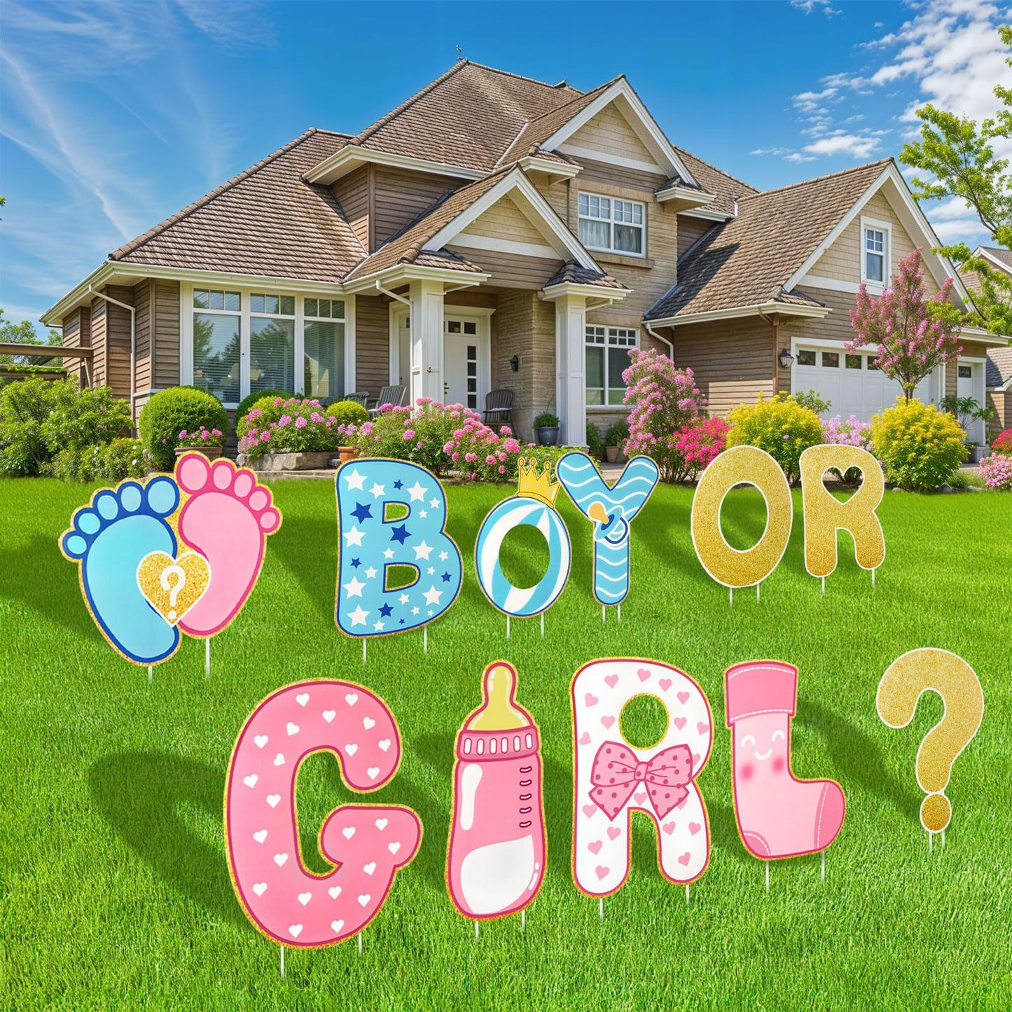 AerWo 11 Pcs Gender Reveal Decorations Baby Shower Yard Signs with Stakes,Baby Gender Reveal Ideas