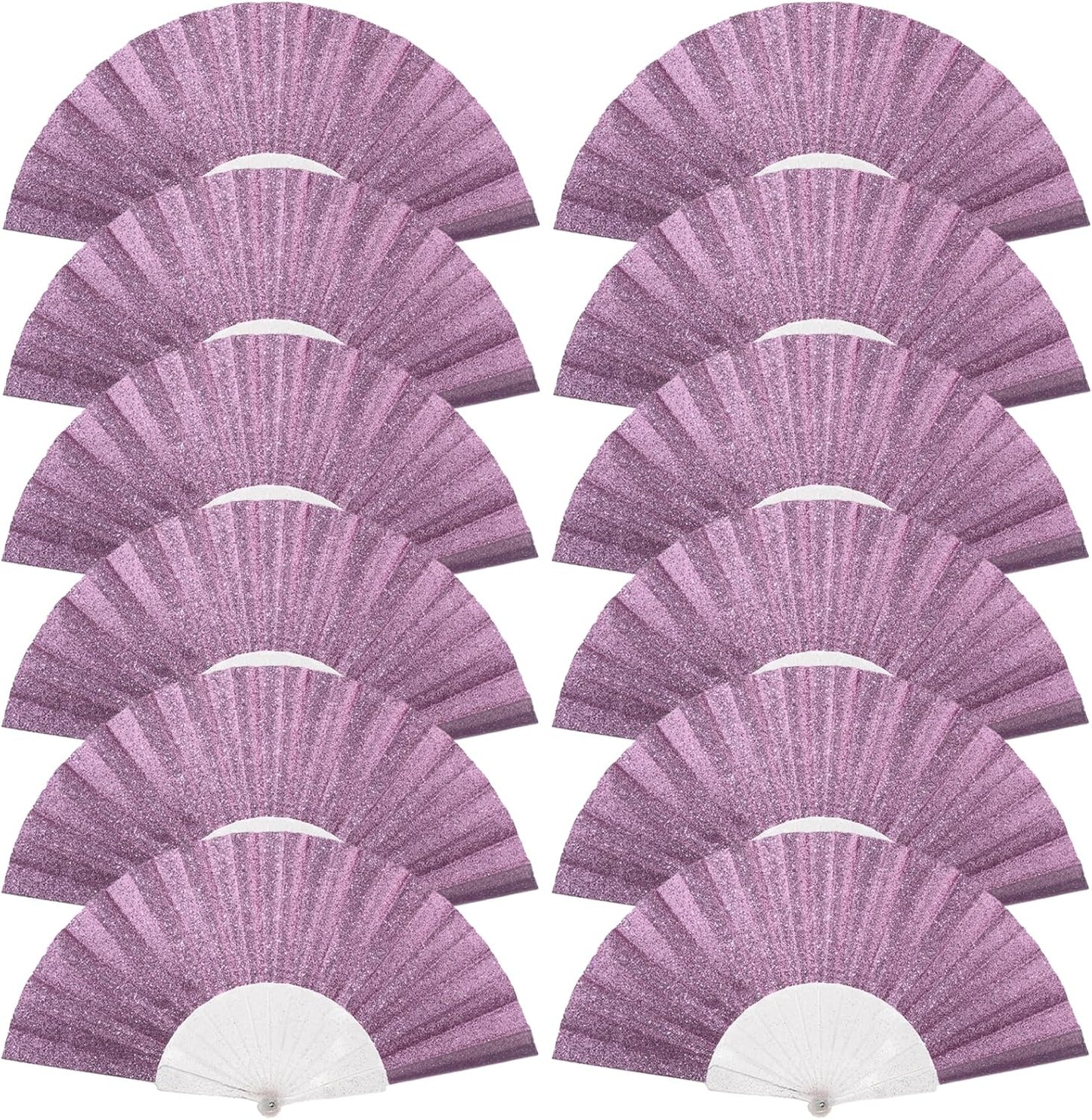 12 Pack Handheld Fan,Folding Hand Glitter Fan with Shining Transparent Fan Rib – Ideal for Wedding, Church, Festival, Dance, Tea Party, Club, and EDM Accessories, Purple