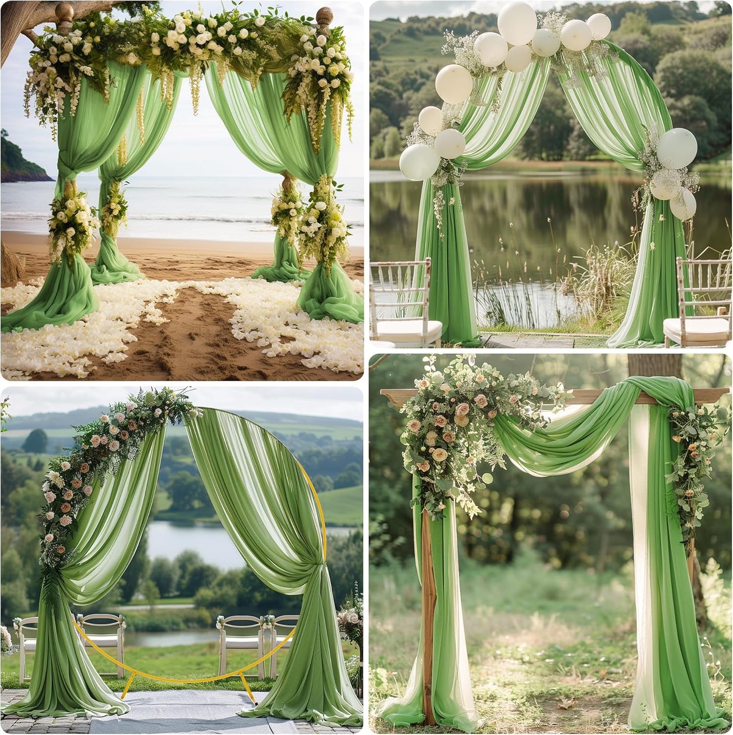 Wedding Arch Draping Fabric 1 Panel 28.7" x 20FT Sage Green Sheer Chiffon Backdrop Drapes for Wedding Ceremony Birthday Party Bridal Shower Outdoor Decoration
