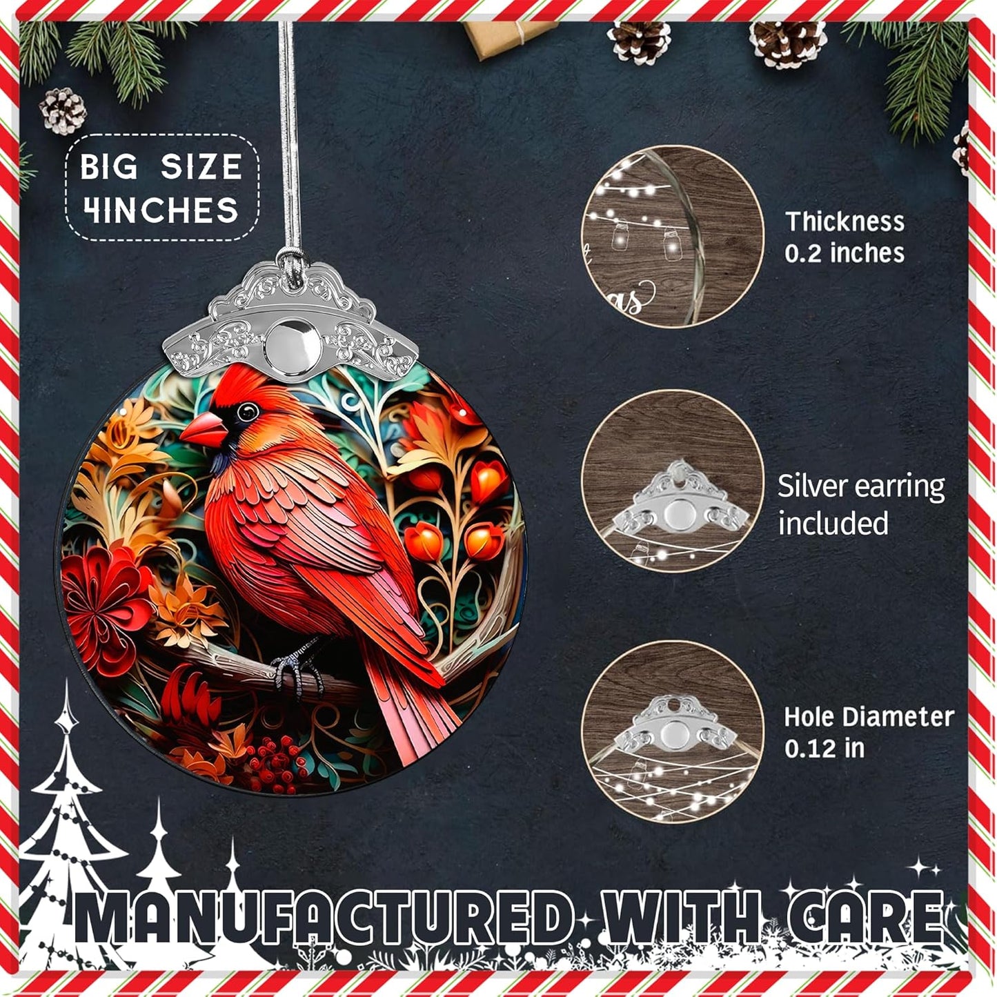 Christmas Ornament 2025, Tree Decoration 4 Inch Acrylic Hanging Art, Holiday Display, Car Interior Decor, Flappy Bird Scene for Party, Christmas Ornaments, Ornaments for Tree