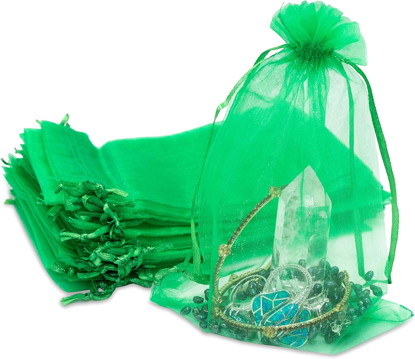 TheDisplayGuys 48-Pack 6x8 Light Green Sheer Organza Gift Bags with Drawstring, Jewelry Candy Treat Wedding Party Favors Mesh Pouch