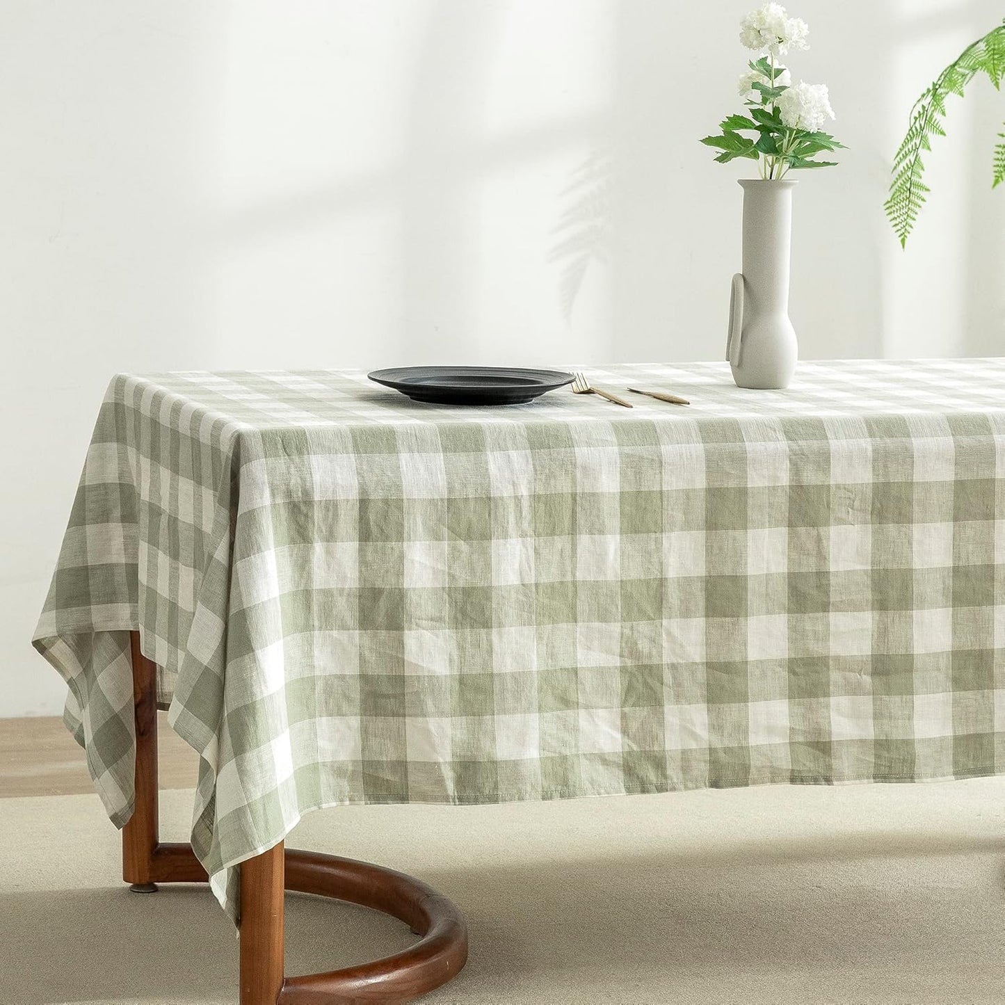 EVERLY 100% Yarn-Dyed Linen Rectangle Tablecloths 60x108Inches for Dining,Buffet Parties,Picnic,Events and Restaurants,Decorative Halloween,Thanksgiving Machine Washable Tablecloths-Sage Green Plaid