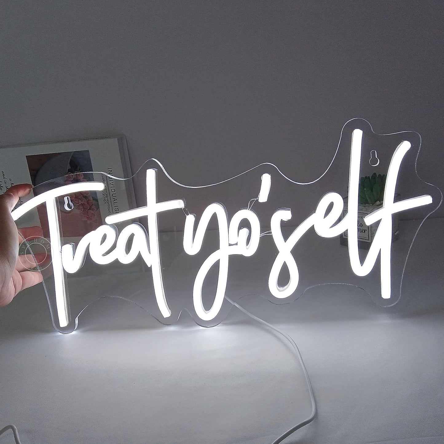SYLHOME Treat Yourself Led Neon Light Sign Bedroom Kids Room Living Room Art Wall Decor Sign Home Family Birthday Wedding Party Light Up Sign USB 16.54" X 7.1" Cold White