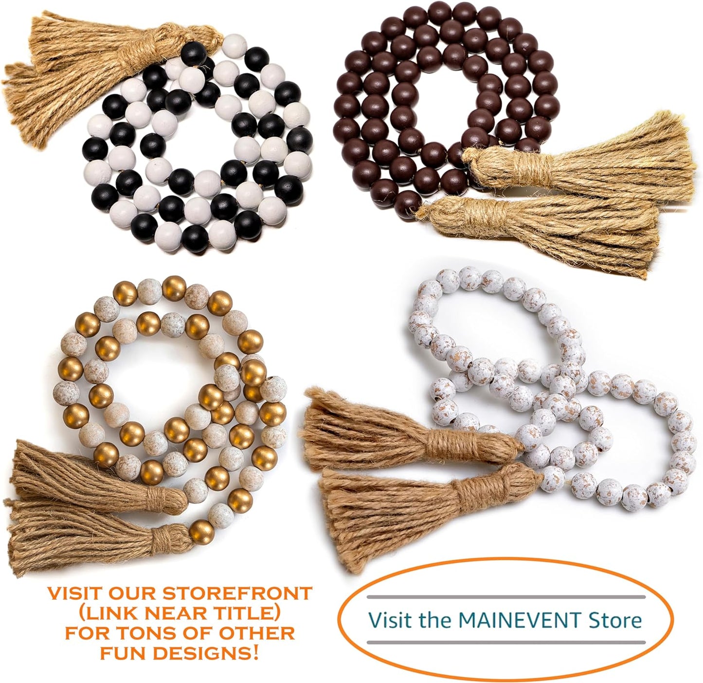 Boho Wood Decorative Beads & Tassel Garland Black