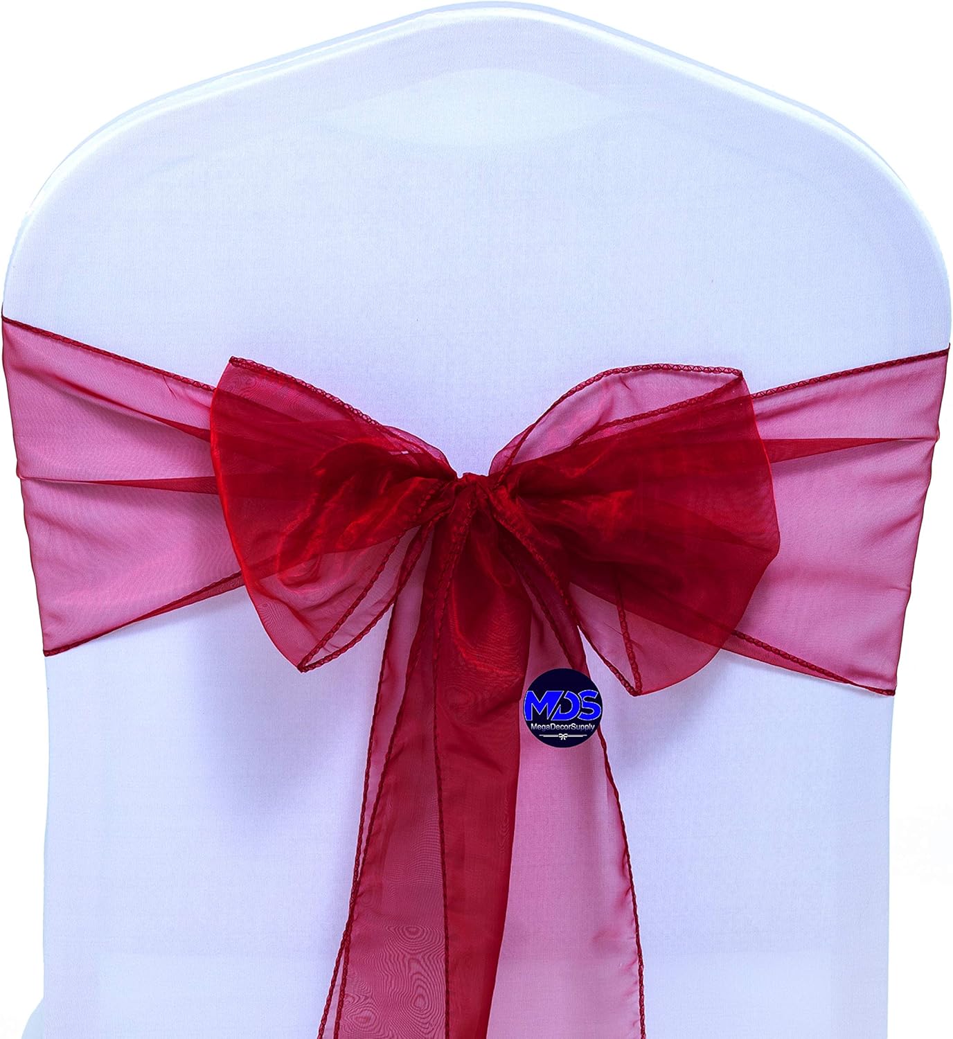 MDS Pack of 50 PCS Organza Chair Sashes Wider Dining Chair Bows Ribbon Tie Back for Wedding Party Birthday Bridal Shower Reception Event Banquet Home Chair Cover Decoration - Maroon
