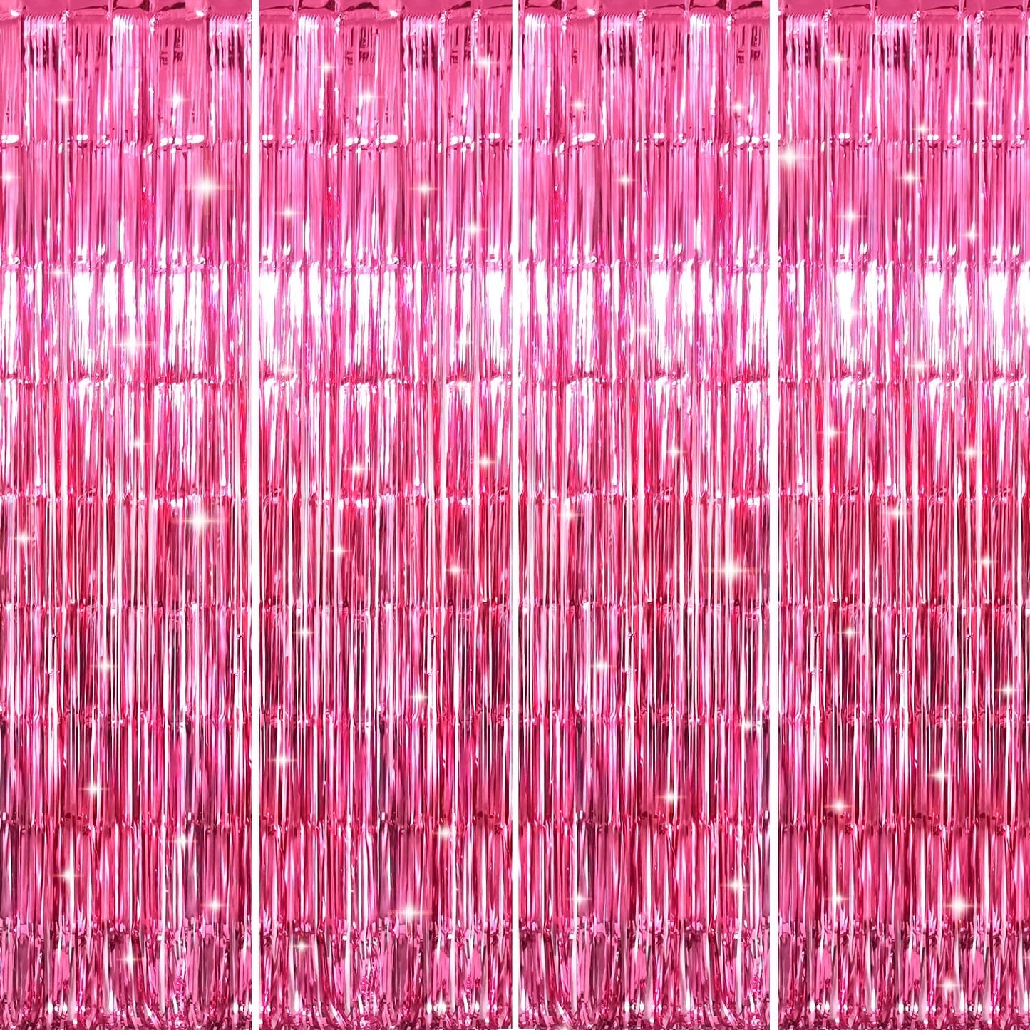 GOER 3.2 ft x 8.2 ft Metallic Tinsel Foil Fringe Curtains Party Photo Backdrop Party Streamers for Galentines Day,Birthday,Graduation,New Year Eve Decorations Wedding Decor (4 Packs,Hot Pink)