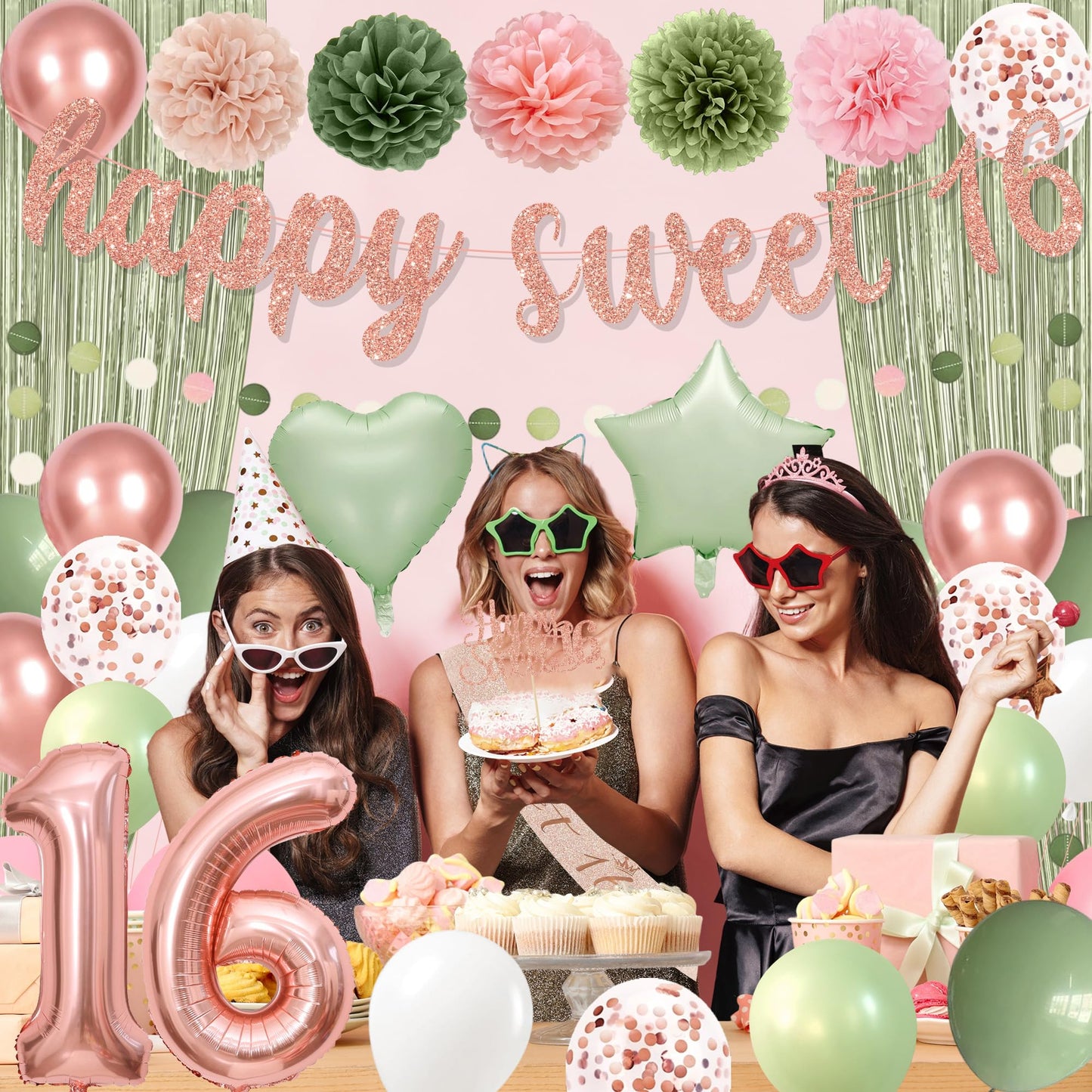 Holkcog Sweet 16 Party Decorations for Girls, Happy 16th Birthday Supply