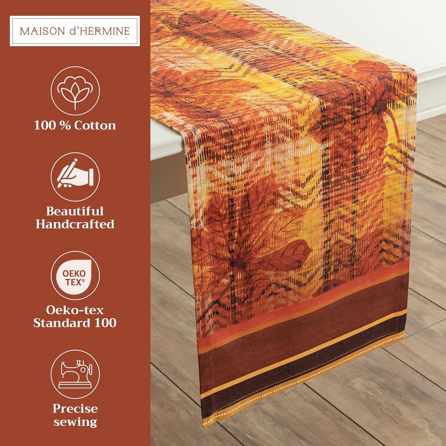 Maison d'Hermine Table Runner 100% Cotton Single Layer Table Runners 108 inches Long Decorative for Home Kitchen Dining Party Baby Shower Wedding Bridal Shower (Thanksgiving Tartan, 14.50" x 108")