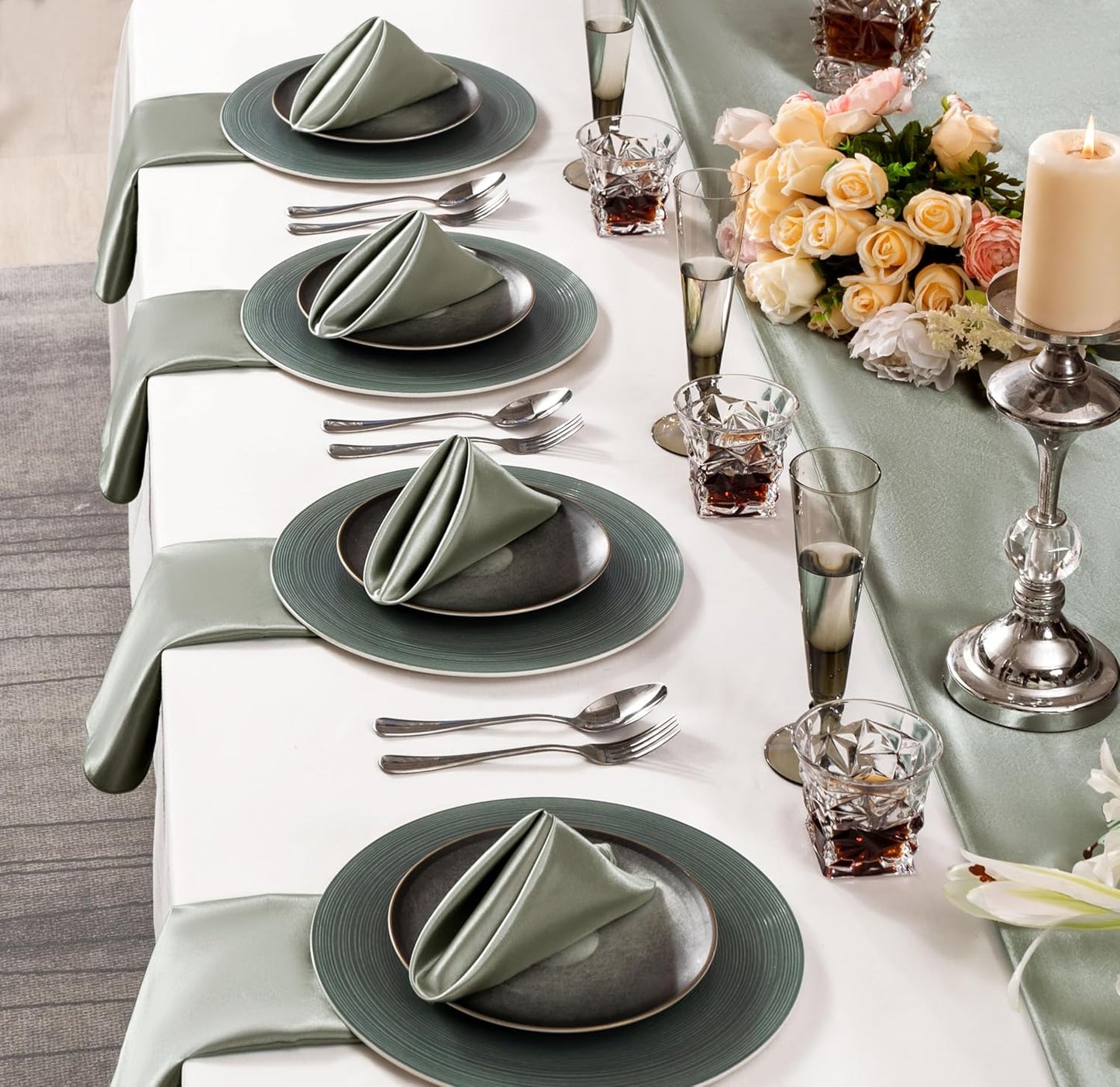 36 Pack Square Satin Dinner Napkins, 16x16 Inches Silky Soft Smooth Table Cloth Napkins for Restaurant Weddings Banquet Party Decoration, Dark Grey