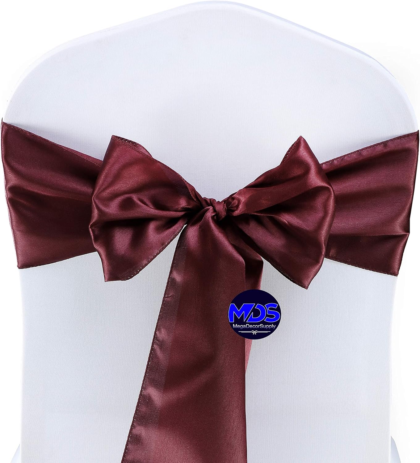 MDS Pack of 25 PCS Satin Chair Sashes Charmeuse Sateen Dining Chair Bows Ribbon Ties Back Sash for Wedding Party Birthday Home Hotel Restaurant Banquet Decoration (7 x 108 Inch, Burgundy)