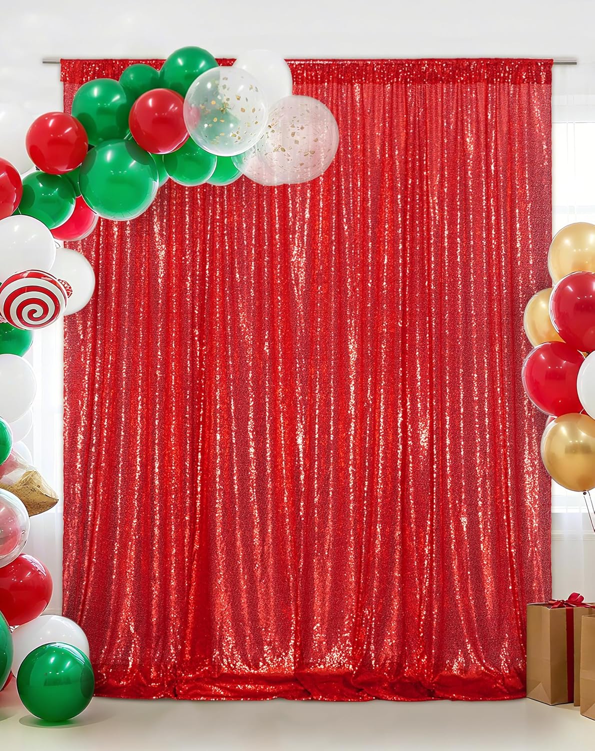 Eternal Beauty Red Sequin Backdrop, 7x7 Ft Glitter Background Curtains for Christmas Shimmer Photography Party Wedding Birthday Back Drop Decor