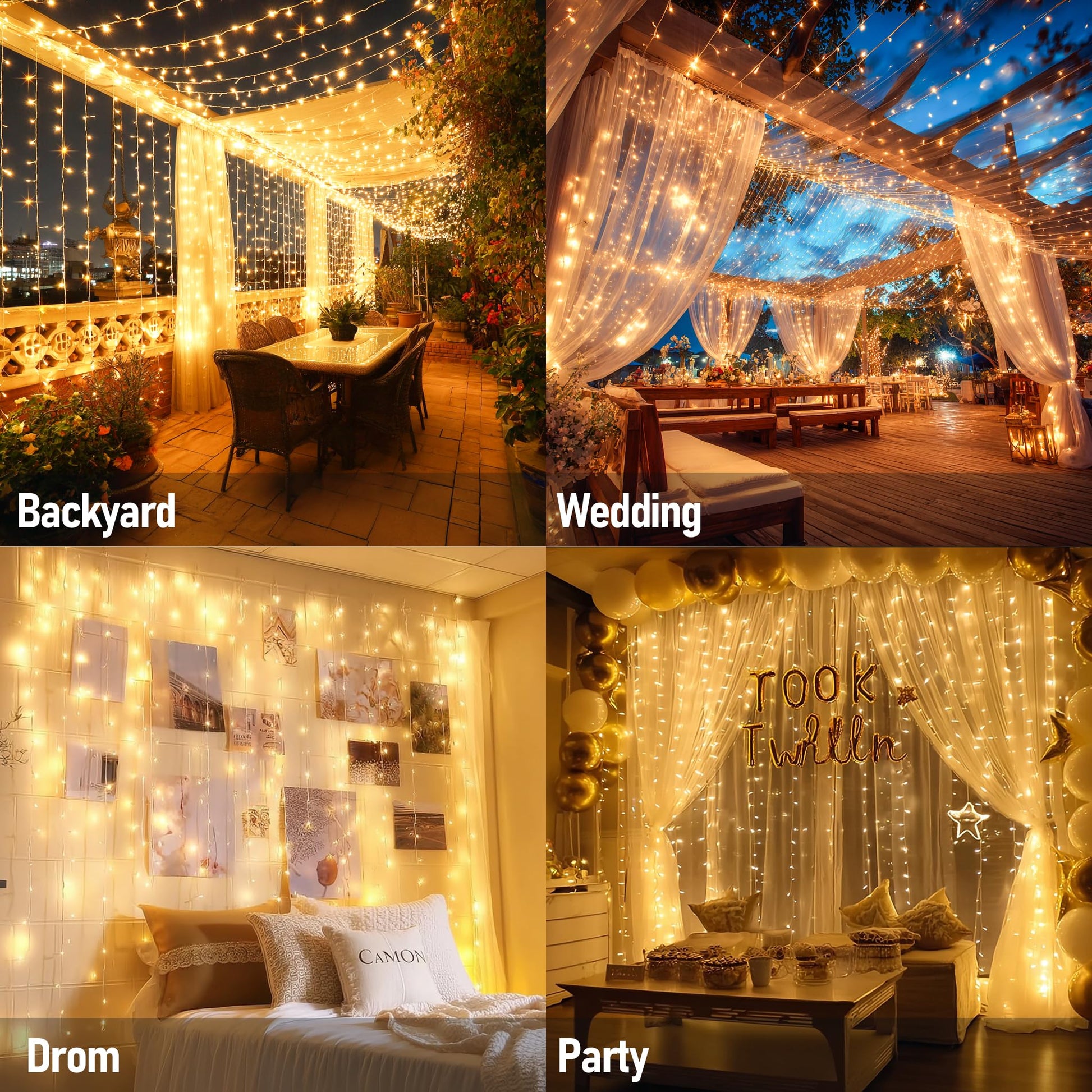 Dazzle Bright 300 LED Curtain Lights, Plug in Fairy Curtain Lights for Bedroom, Christmas Hanging
