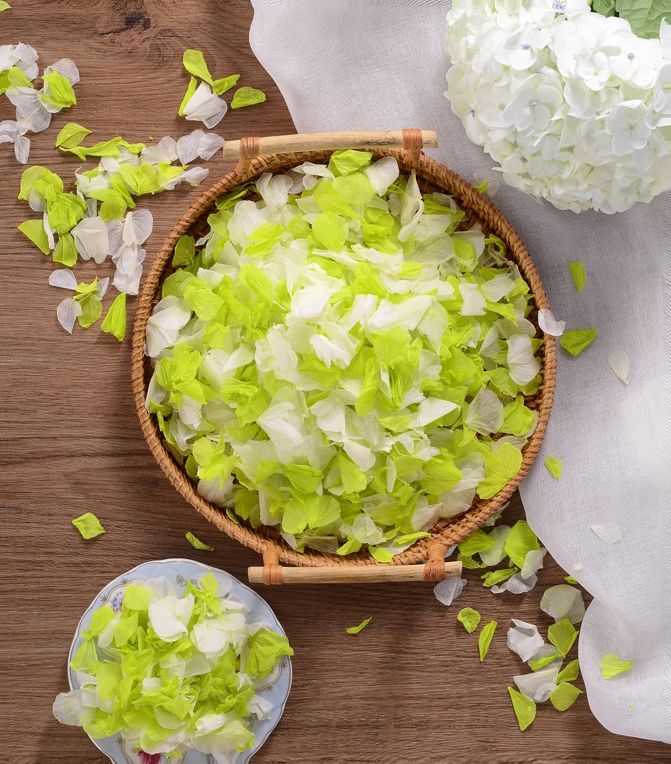 Real Dried Hydrangea Flower Petals -1.06Oz Real Natural Preserved Petals for Wedding, Party Confetti, Romantic Night, Proposal Decor, Handcrafts (Lime Green & White)