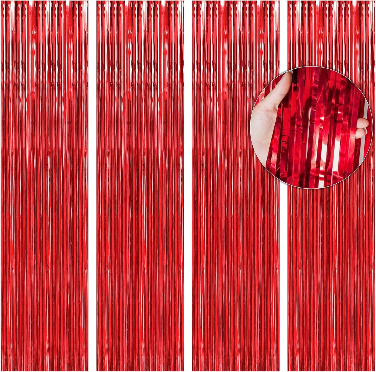BTSD-home Red Foil Fringe Curtain, Metallic Photo Booth Backdrop Tinsel Door Curtains for Wedding Birthday Bridal Shower Baby Shower Bachelorette Christmas Party Decorations(4 Pack, 8ft x 3ft)