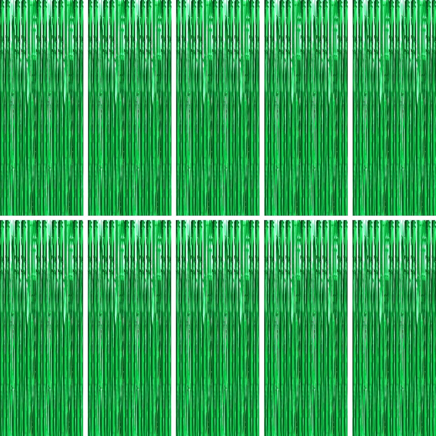 BTSD-home 10 Pack Green Foil Fringe Curtain, Metallic Photo Booth Backdrop Tinsel Door Curtains for St Patricks Day Birthday Bridal Baby Shower Bachelorette Christmas Party Decorations(8ft x 3ft)