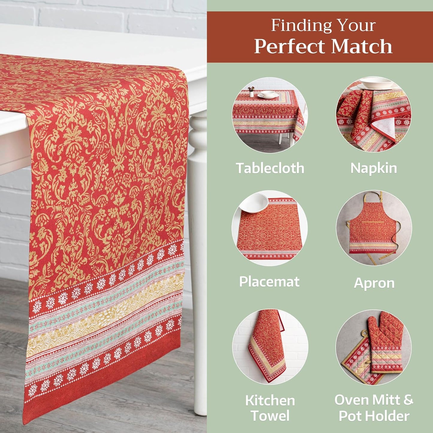 Maison d' Hermine Table Runner 100% Cotton Single Layer Table Runners 108 inches Long Decorative for Home Kitchen Dining Party Baby Shower Wedding Bridal Shower (Sofia, 14.50" x 108")