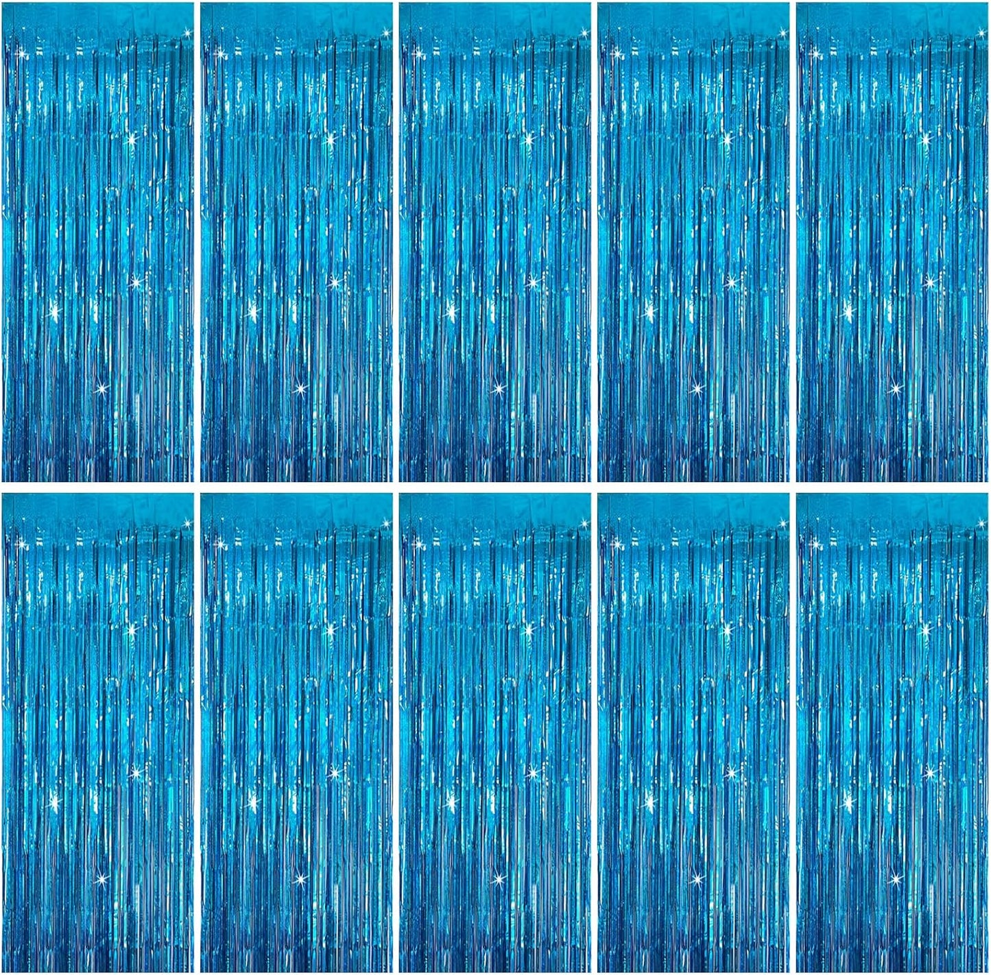 Tinsel Curtain Party Backdrop Blue Birthday Party Decorations 10 Packs Glitter Foil Fringe Curtain Party Decor Streamers Photo Booth for Birthday Christmas Wedding Halloween Graduation Decorations