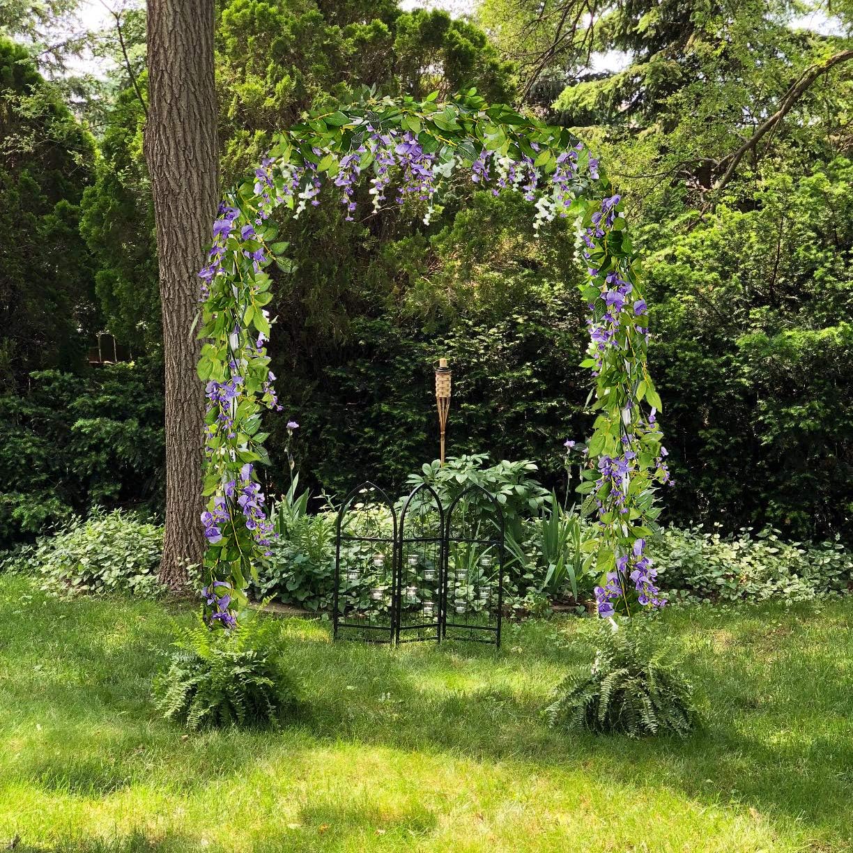 DearHouse 4Pcs 6.6Ft/Piece Artificial Flowers Silk Wisteria Garland Artificial Wisteria Vine Rattan Silk Hanging Flower for Home Garden Outdoor Ceremony Wedding Arch Floral Decor(Light Purple)
