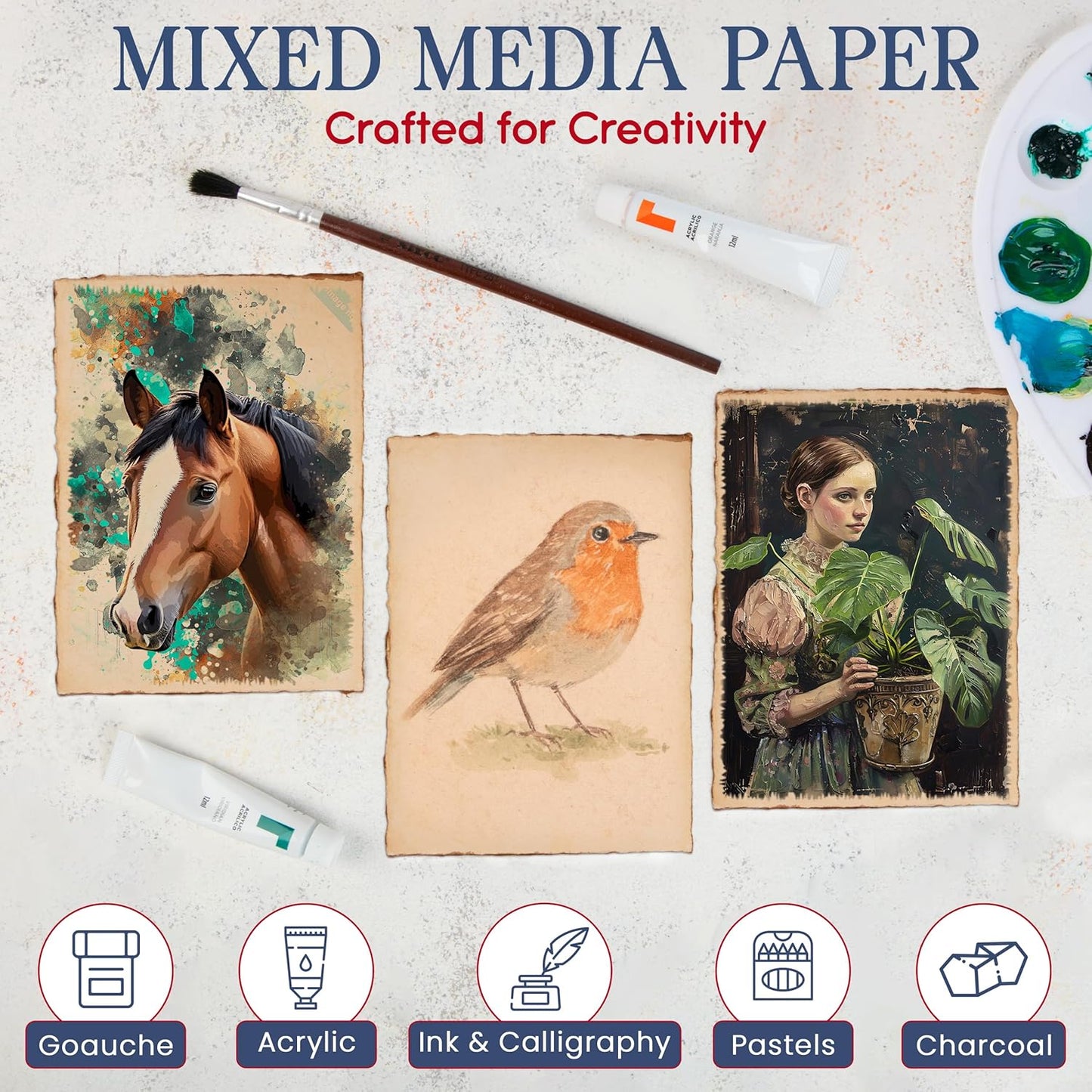 Wanderings Handmade Antique Deckle Edge Blank Cards - 4"x6" Package of 50 - Mixed Media Cards for Announcements Invitations Crafts - Thick Deckled Edge Paper 150 GSM Recycled Paper