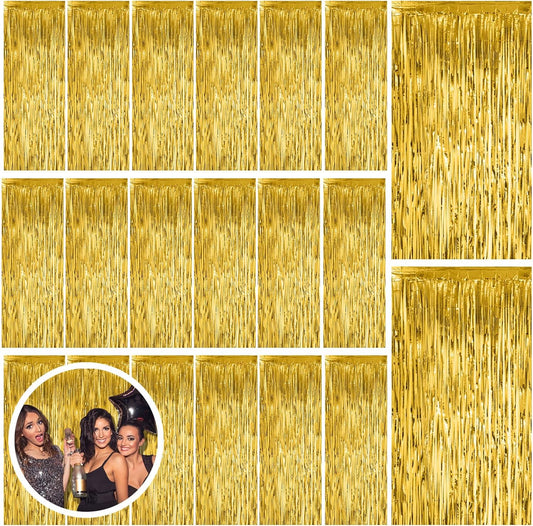 20 Pack Gold Fringe Curtain Backdrop Tinsel Streamers Birthday Party Decorations Christmas Photo Booth Backdrop Halloween New Year Graduation Baby Shower Theme Party Decorations