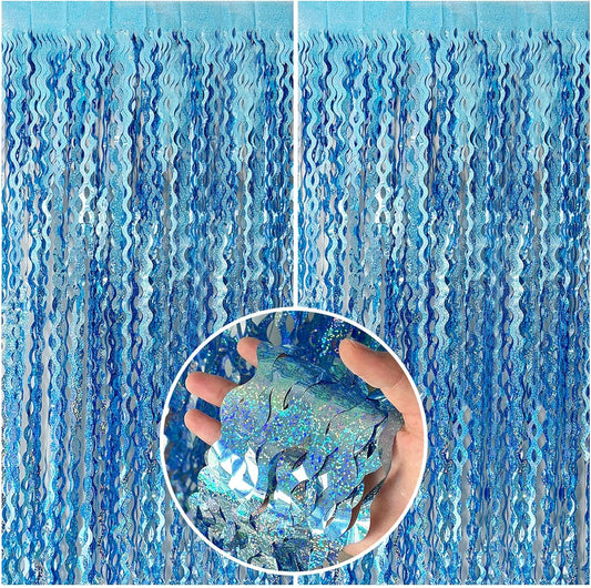 Tinsel Foil Fringe Curtains Wavy Backdrop for Parties Sparkle Metallic Wavy Foil Fringe Backdrop Curtain for Party Decorations Photo Booth Props for Birthday Graduation Wedding