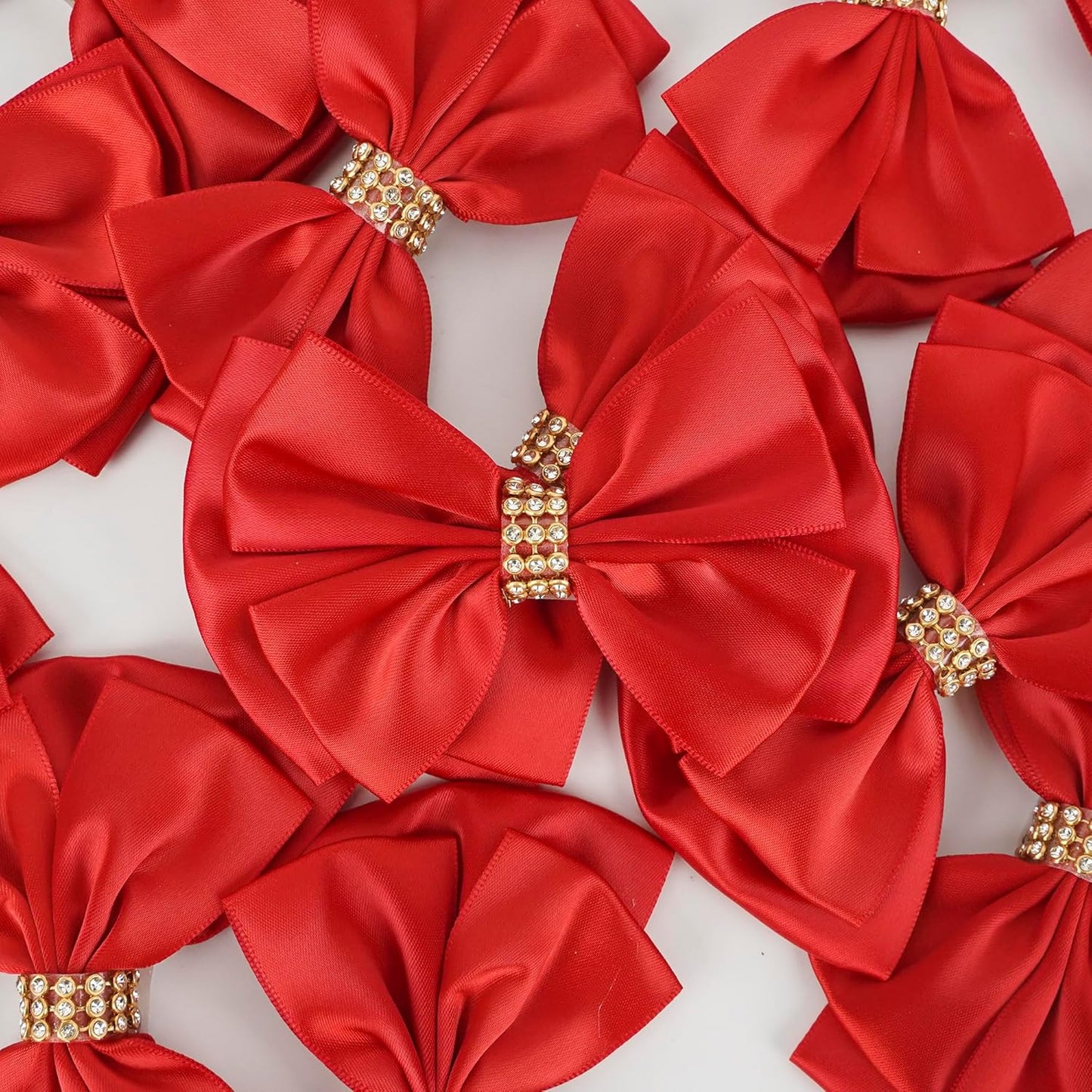 Red Bows 4'' Premade Satin Ribbon Bow, Red Gift Bows with Rhinestone, Wrapping Bows for Presents, Greeting Cards, Treat Bags, Wine Bottles, Valentines Bows for Gift Wrapping-12 Counts