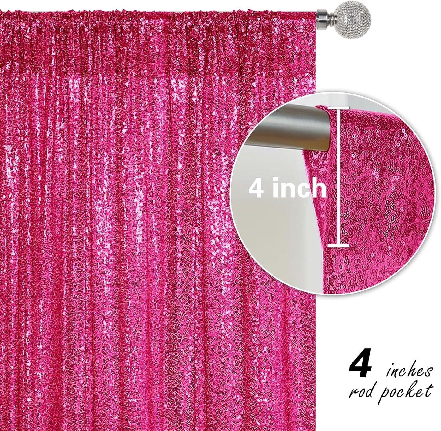 Fuchsia Sequin Backdrop Curtain 2 Pieces 2FTx8FT Glitter Photography Backdrop for Party Wedding Birthday Christmas Decorations