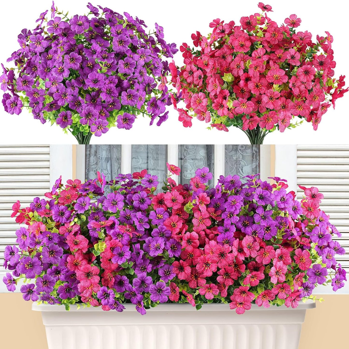AmyHomie 16 Bundles Artificial Flowers for Outdoor Outside Spring Summer Decoration UV Resistant Faux Flowers No Fade Fake Plastic Plants Garden Porch Window Box Decorating