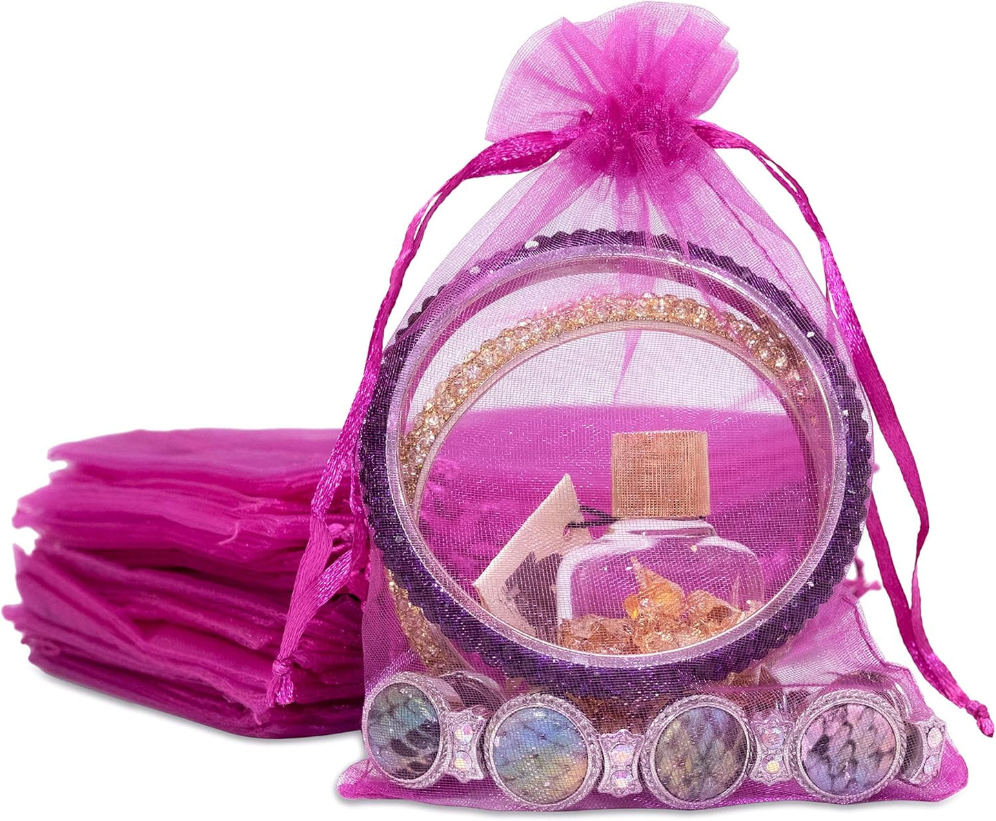 TheDisplayGuys 48-Pack 4x6 Hot Pink Sheer Organza Gift Bags with Drawstring, Jewelry Candy Treat Wedding Party Favors Mesh Pouch