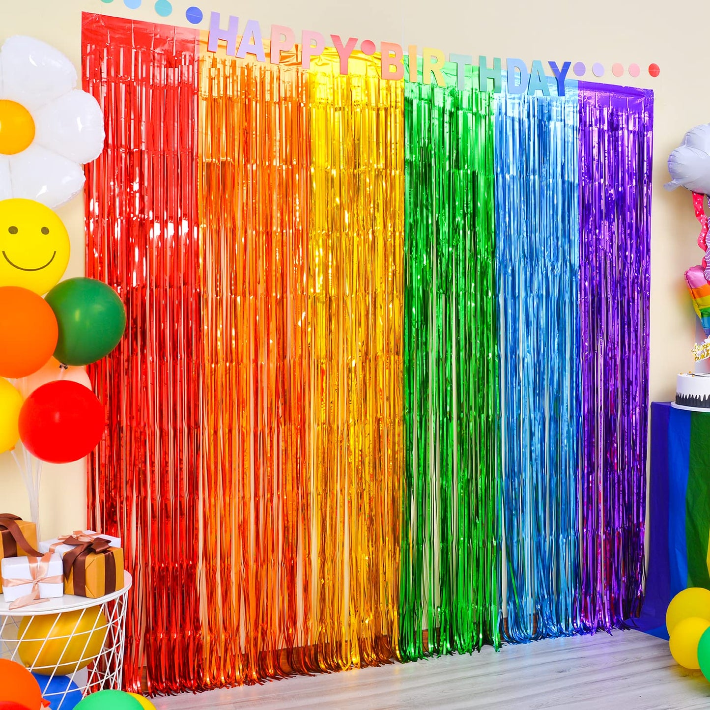 LOLStar Rainbow Party Decorations, 2Pack Rainbow Bday Foil Fringe Streamers