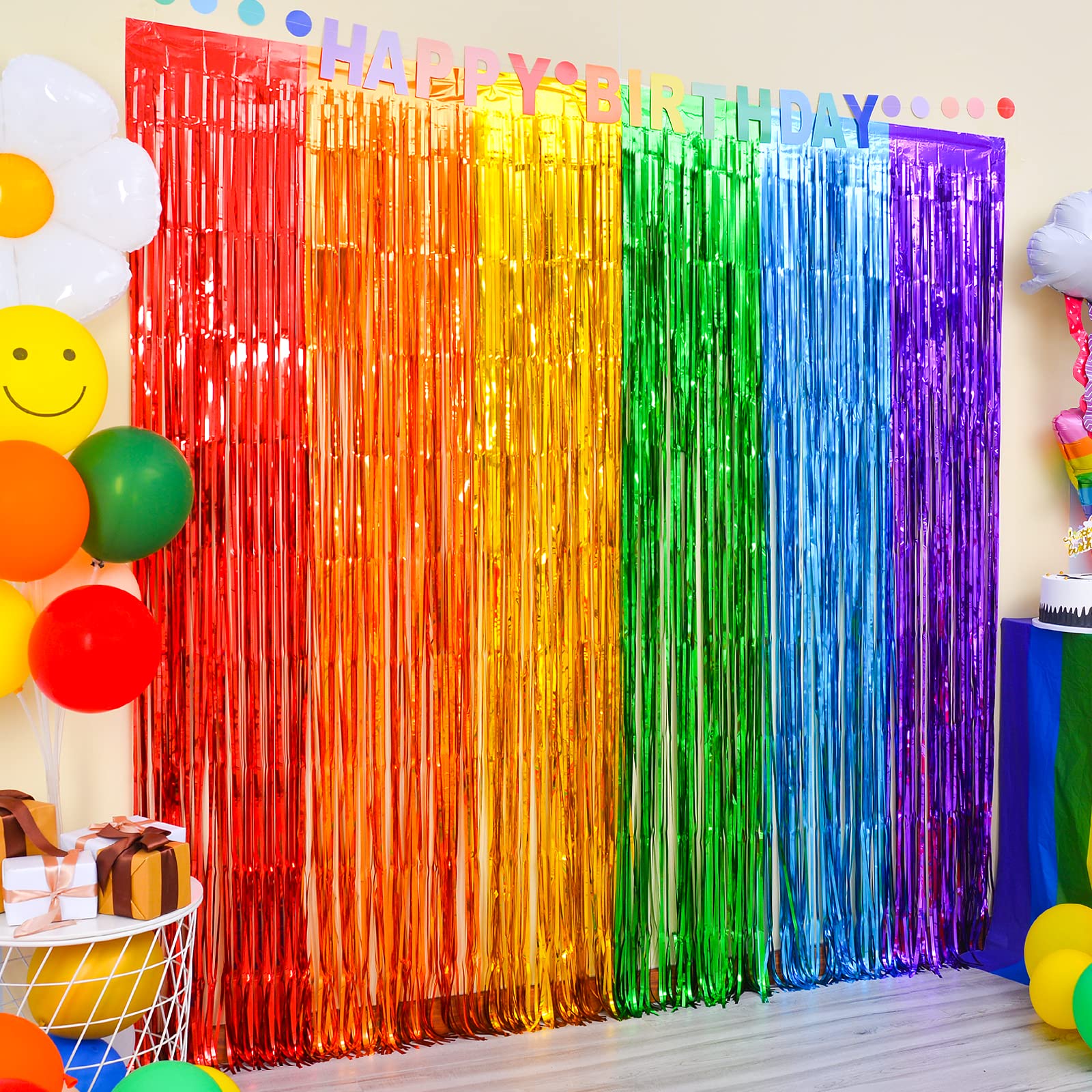 LOLStar Rainbow Party Decorations, 2Pack Rainbow Bday Foil Fringe Streamers