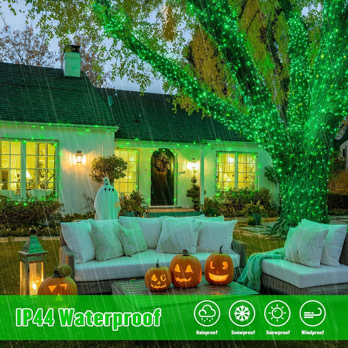 JMEXSUSS 2 Pack Green Solar Lights for Halloween, Each 100 LED 33 FT Green Christmas Lights Outdoor Waterproof, 8 Modes Solar Halloween Light for Outside Christmas Tree Yard Garden Decor