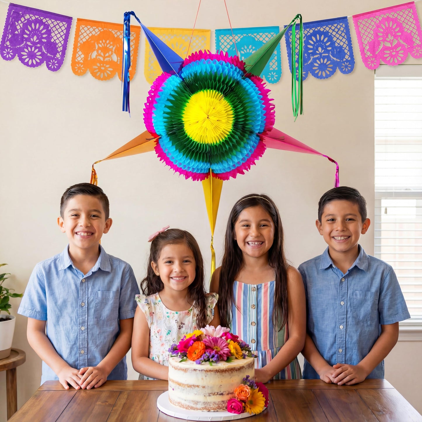 JOYIN 33 Inch Large Star Pinata, Foldable Mexican Fiesta Pinata with Vibrant Honeycomb Center