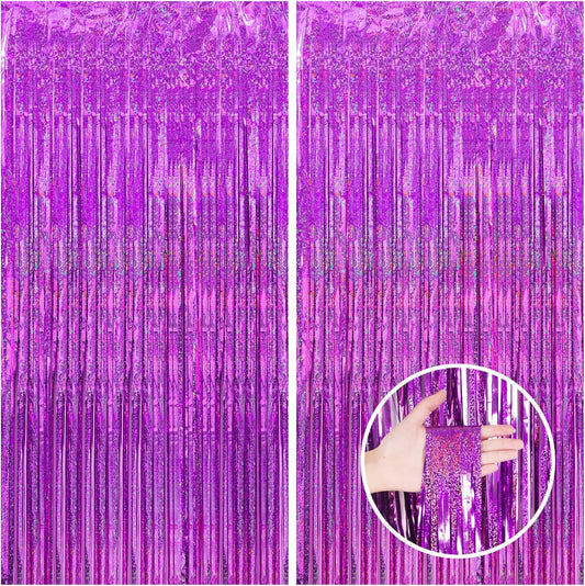 CANREVEL 2 Pack 3.3x8.2 Feet Hot Pink Foil Fringe Backdrop Curtains, Glitter Tinsel Streamers Birthday Party Decorations, Fringe Backdrop for Bachelorette Engagement Wedding Baby Bridal Shower Party