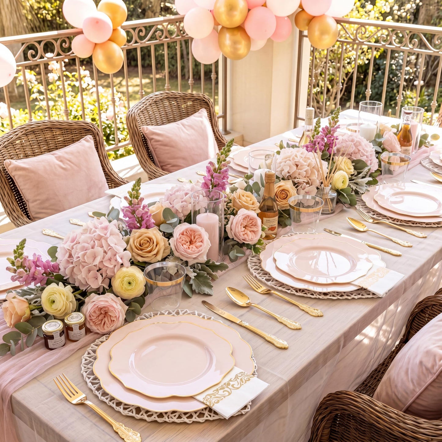 NOCCUR 175PCS Pink Plates with Gold Disposable Silverware - Include 50 Pink Plastic Plates,25