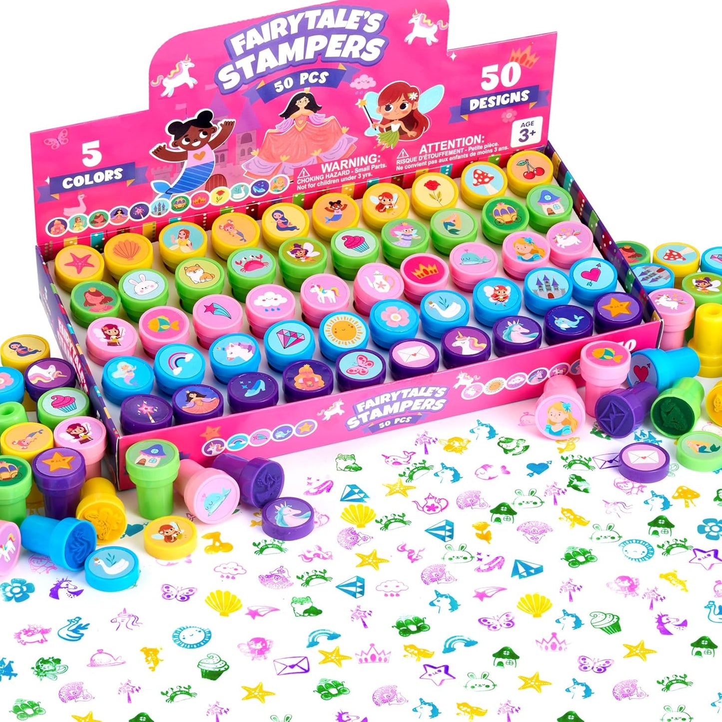 JOYIN 50 Pcs FairyTale's Themed Stamps for Kids - Self-Ink Stamps with 50 Designs for Birthday Party Favor, Carnival Prizes, Goodie Bag, Halloween, Christmas (Mermaid, Princess, Unicorn Stampers)