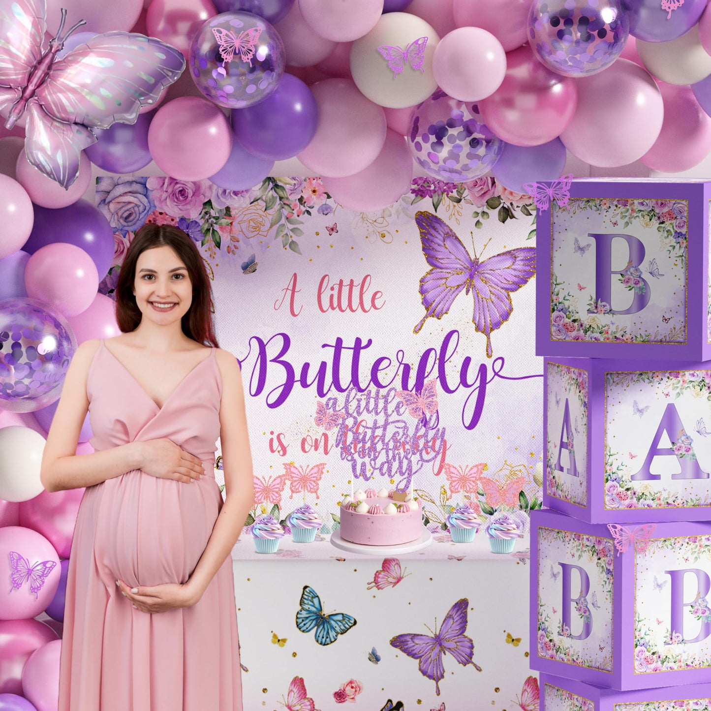 Butterfly Baby Shower Decorations for Girl Pink Purple Party Decoration Set
