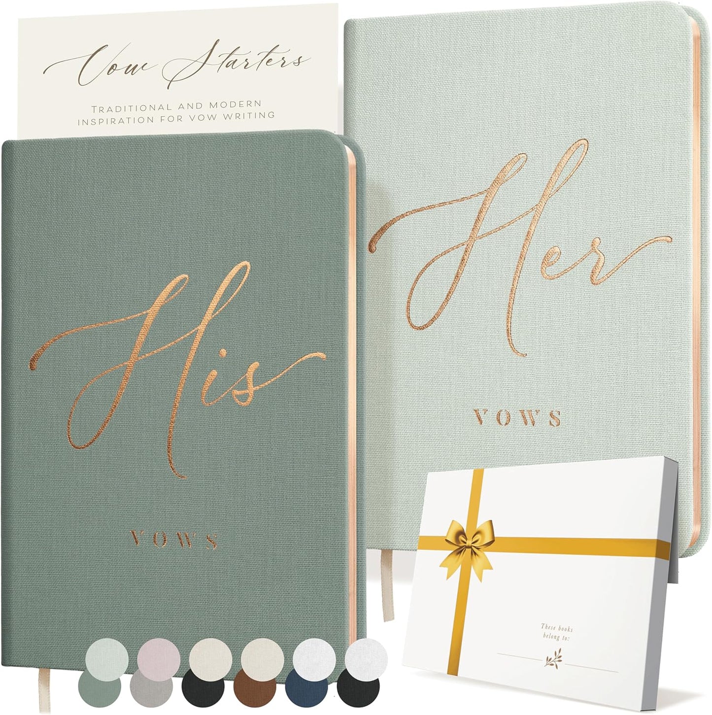 Vow Books His and Hers - Linen Wedding Vow Books Perfect as Bride & Groom Gifts, Wedding Registry Ideas - His & Hers Gifts Wedding Vow Book - Wedding Essentials & Accessories [Mint & Sage]