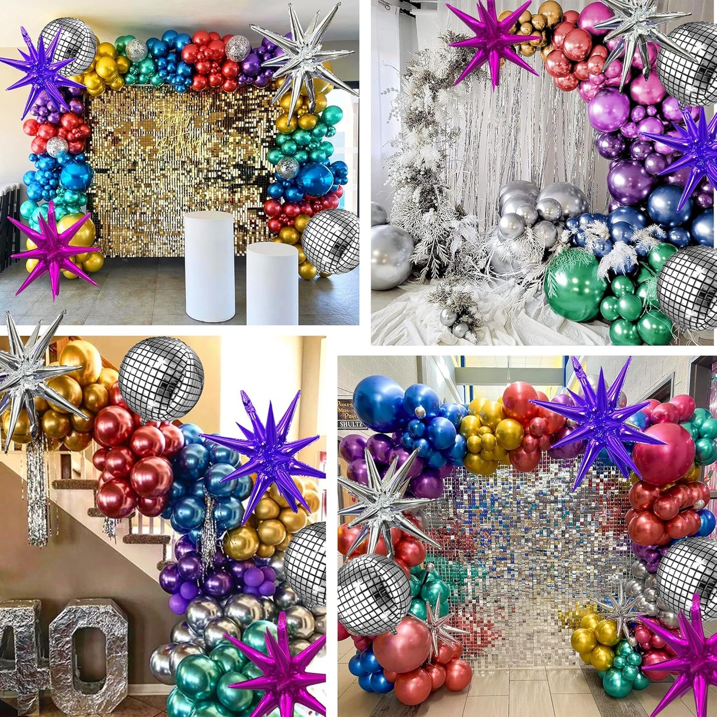 161pcs Shiny Chrome Balloon Garland Arch Kit Retro Disco Dance Party Decorations with 4D Disco Ball Balloons and Explosion Star Foil Balloons for 80s 90s Theme Neon Birthday Galaxy Supplies