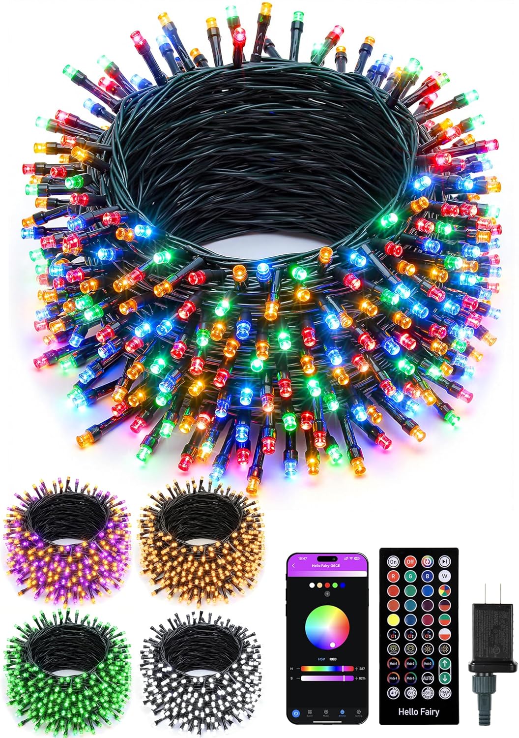 Minetom LED Color Changing Smart RGB Christmas Tree Lights, 198ft 600LED String Lights, 16 Milion Adjustable Colors Fairy Lights with Remote & Timer & Memory Function for Xmas Tree Holiday Party