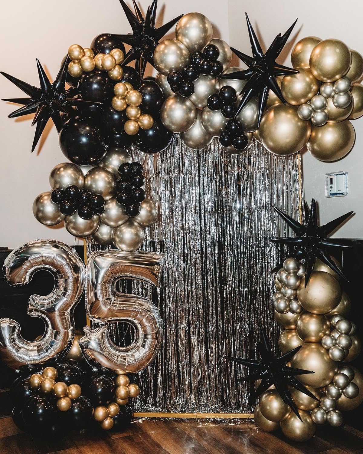 Black Star Balloons,9Pcs 22Inch Black Explosion Spike Cone Helium Polyester Film Star Foil Balloons for Birthday Anniversary Baby Shower Wedding Disco Party Decorations