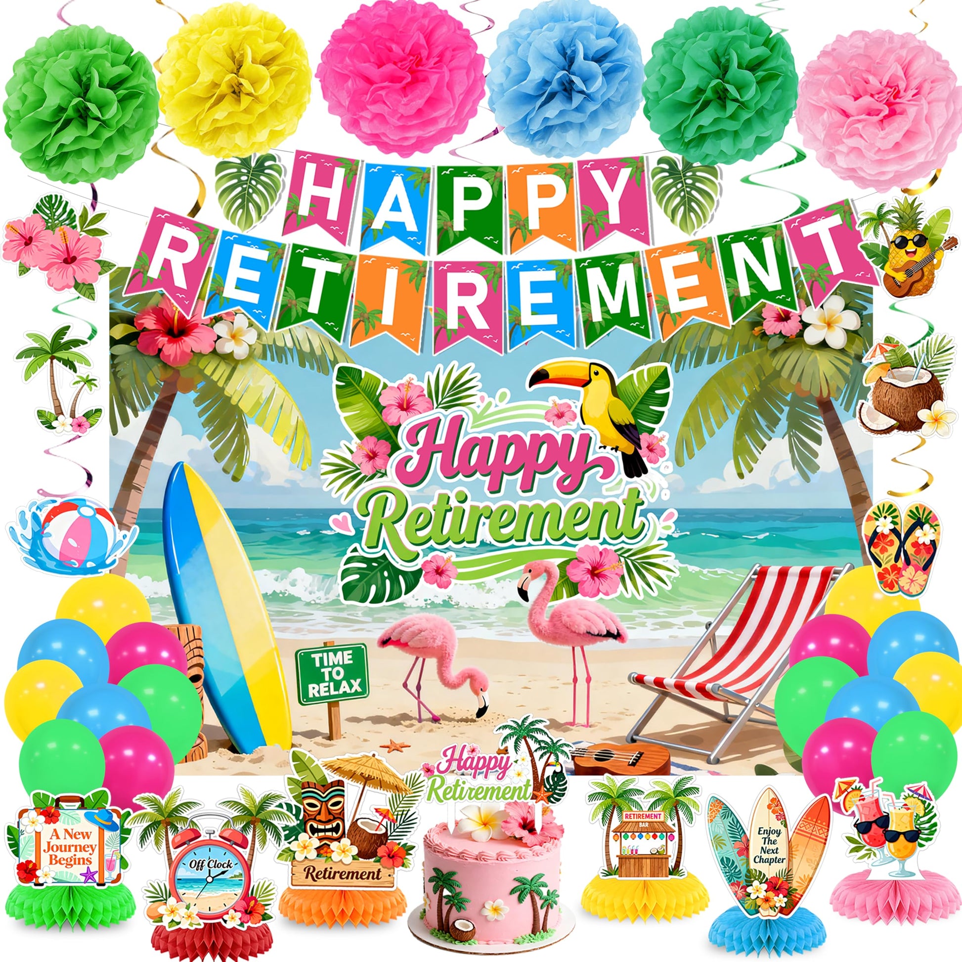 Hawaiian Retirement Party Decorations for Men Women Tropical