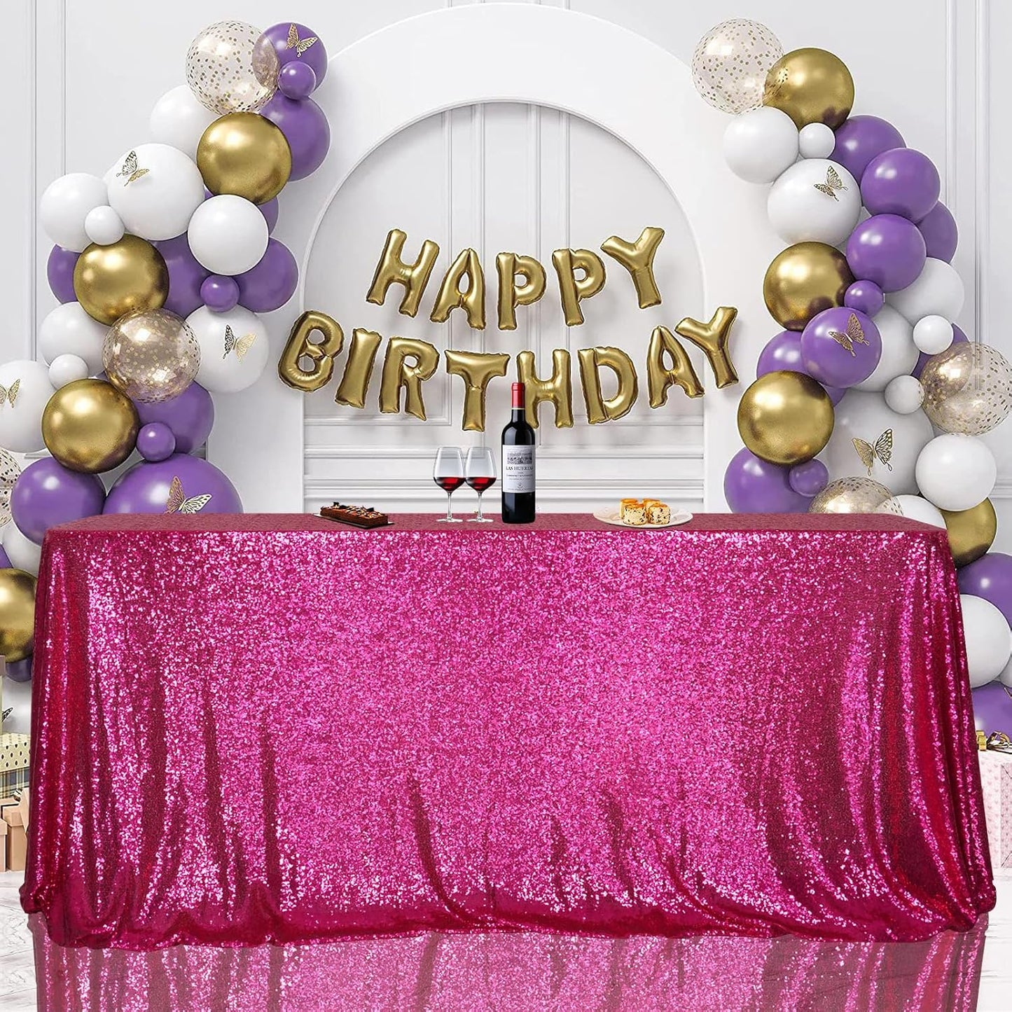 SquarePie Sequin Tablecloth 50 x 72 Inch Hot Pink Glitter Table Linen for Wedding Party