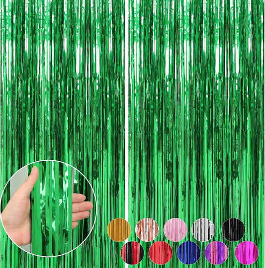 Crosize 2 Pack 3.3 x 9.9 ft Green Foil Fringe Backdrop Curtain, Streamer Backdrop Curtains, Streamers Birthday Party Decorations, Tinsel Curtain for Parties, Galentines Decor, Preppy, Photo Booth