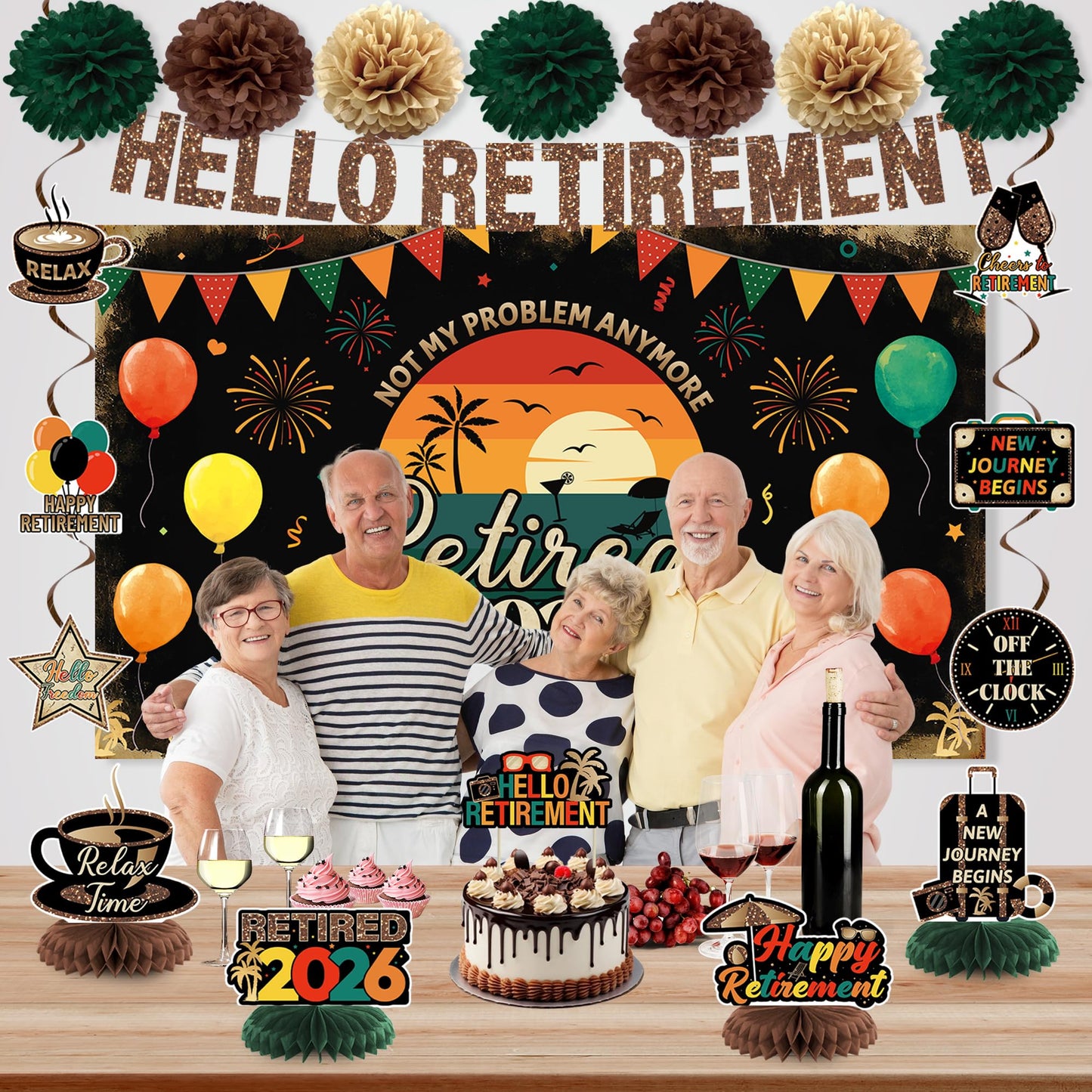 Holkcog Retirement Party Decoration, Vintage 2026 Retired Banner Background