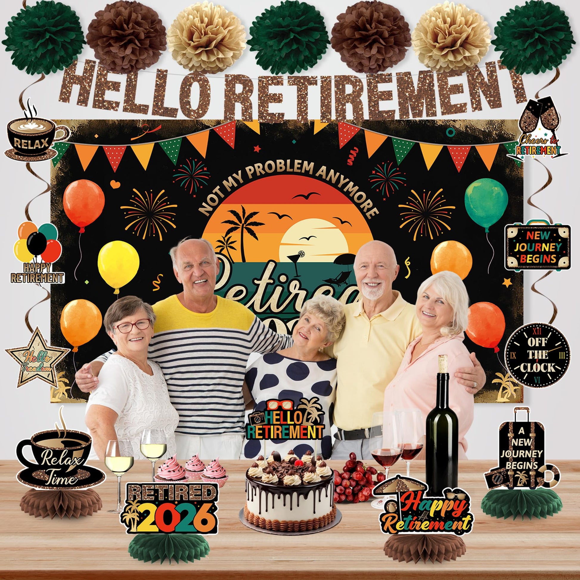 Holkcog Retirement Party Decoration, Vintage 2026 Retired Banner Background